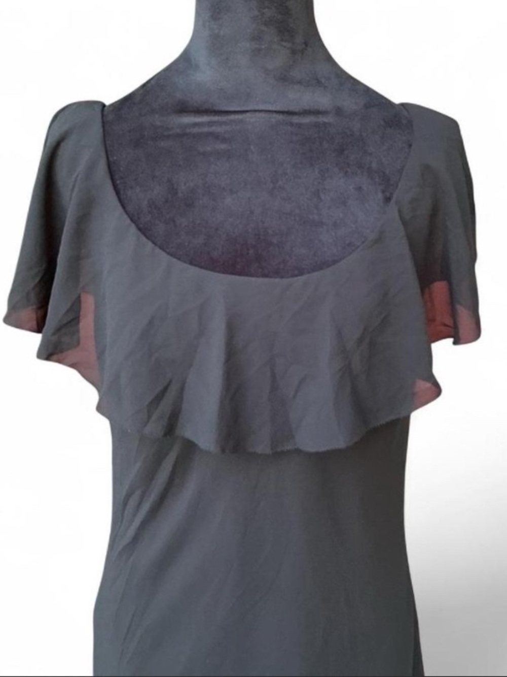 Dark Coquette Black Maxi Dress with Split Sleeve and Sheer Ruffle Overlay Collar - Picture 2 of 5